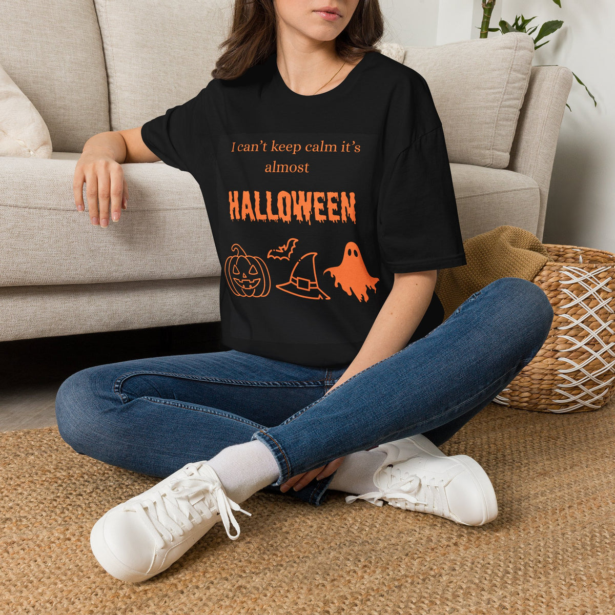 "I Can't Keep Calm It's Almost Halloween" Spooky Pumpkin & Ghost Tee-Black